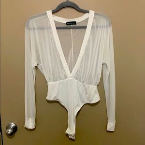 Long Sleeved Mesh White Bodysuit